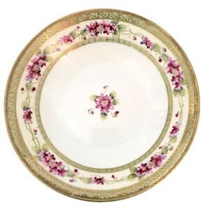 Vintage Imperial Nippon Footed Bowl Hand Painted Purple Violets Gold Accents